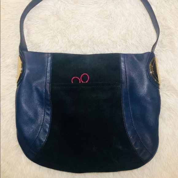 Leather B Makowsky shoulder Hand bag satchel blue - Picture 1 of 14